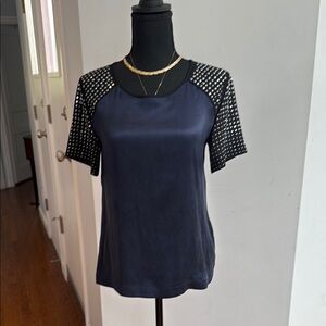 Rebecca Taylor Blue and Black Short Sleeve Blouse